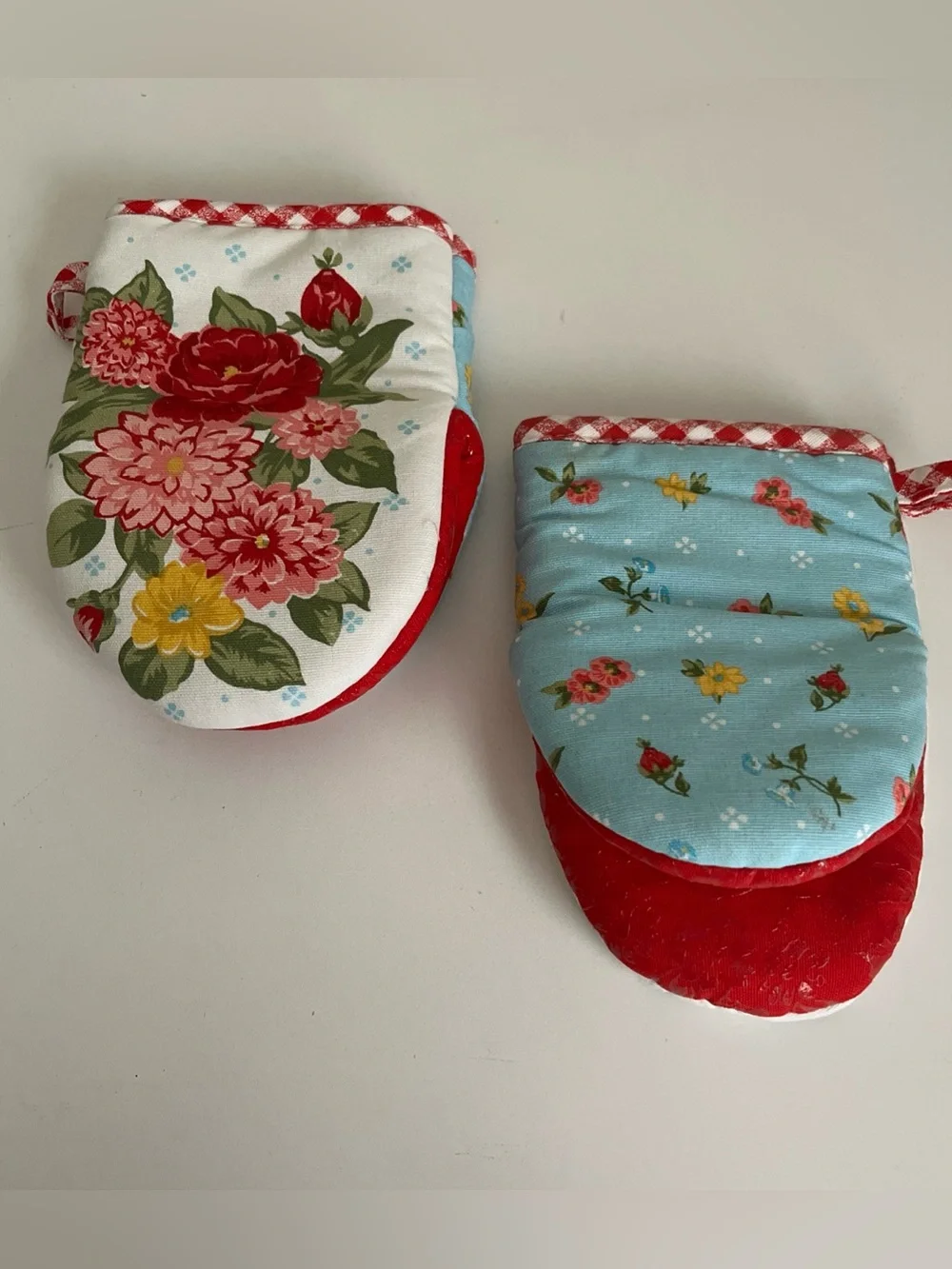 Pioneer Woman Sweet Rose Mini Oven Mitt Set Floral Gingham Pattern 2 Piece New